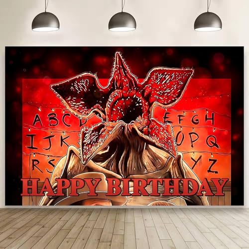Stranger 5 Things Birthday Decorations 59x35.4 in Stranger Season 5 Things Happy Birthday Banner Backdrop for Kids Birthday Party Supplies (Colorful-2)