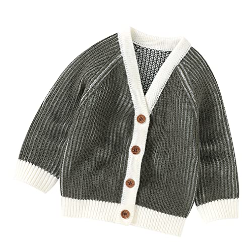 RNTOP Baby Girl Boy Sweater Cardigan Toddler V Neck Knitted Sweaters Button Down Long Sleeve (Green, 12-18 Months)