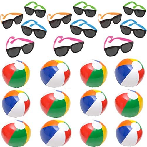 Terra Children Summer Fun Pool and Beach Party Favors for Kids- Neon Sunglasses and Beach Balls (24 Pieces)