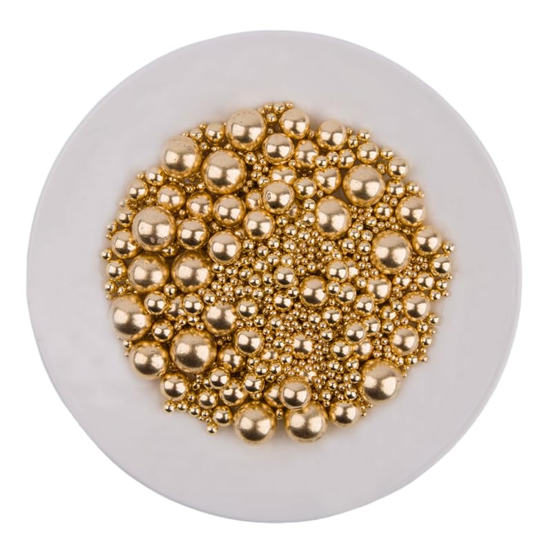 Image of Edible Bright Gold Sugar Pearls Candy Sprinkles 120G / 4.23Ounce Baking Cake Sprinkles Cupcake and Cake Topper Cookie Decorations Wedding Party Valentines Halloween Christmas Supplies
