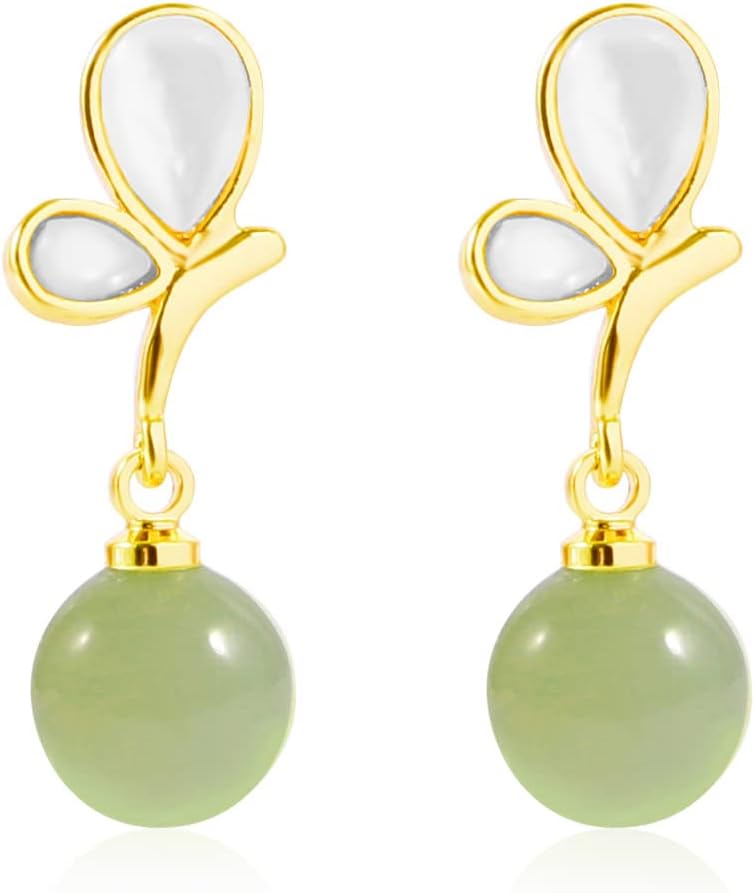 Natural Hetian Jade Necklace Earrings Ring for Women, Green Jade & White Butterfly Charm, Good Luck Gift for Friends, Mother, Lover Her
