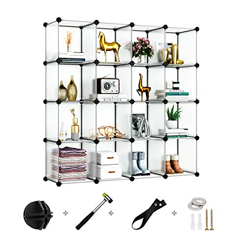 GREENSTELL 16 Cubes Storage Organizer,DIY Plastic Stackable Shelves Multifunctional Modular Bookcase Closet Cabinet for Books,Clothes,Toys,Artworks,Decorations (White)