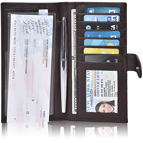 Valenchi-Leather RFID Checkbook cover for Men and Women-Duplicate Checks RFID Card Standard Register with pen inserts (Brown Nappa)
