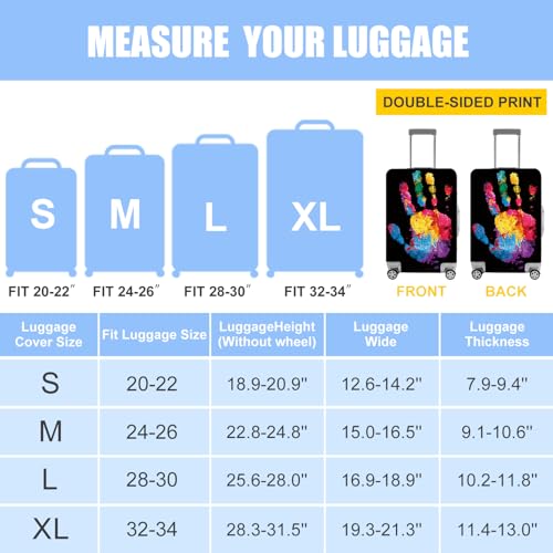 Image of Colorful Handprint Luggage Cover - Stretchable Suitcase Protector- Bold Travel Cover with Multicolor Print - Durable & Easy to Spo,XL