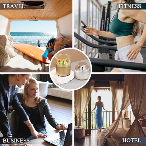 2-pcs 1.7oz Airless Pump Jar, Refillable Cream Jar Vacuum Bottle Travel Size Empty Container for Cream and Lotion (1.7 oz-Gold)4