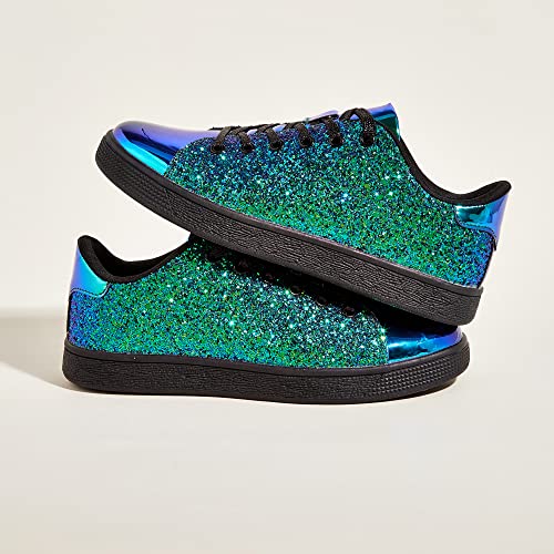 Image of LUCKY STEP Glitter Shoes Sparkly Bling Shiny Bedazzled Lace up Fashion Sneakers for Women
