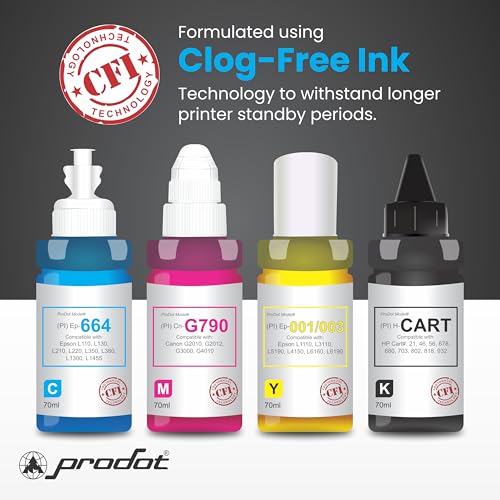 Image of ProDot Br B5000 /B6000 Inkjet Ink Refill Compatible with Brother DCP- T300, T310, T500W, T510W, T700W, T710W, T800W, T810W, MFC-T910DW, T4000DW, T4500DW Ink Tank Printers (70 ml, C /M /Y)