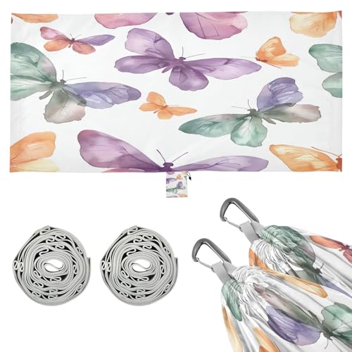 Kigai Colorful Butterfly Camping Hammock Durable & Portable Travel Hammock Holds 330lbs with Tree Strapsm, Pocket, Camping Accessories