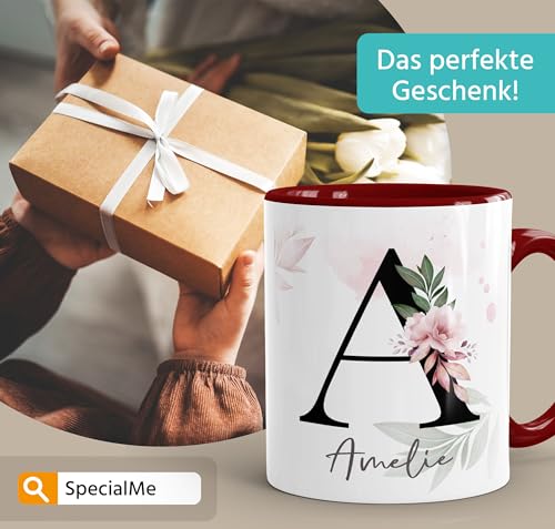 SpecialMe® Kaffee-Tasse mit Name und Spruch mit Herz Initiale Monogramm Dankeschön personalisierte Geschenke Bordeauxrot Keramik-Tasse – Ansicht 5