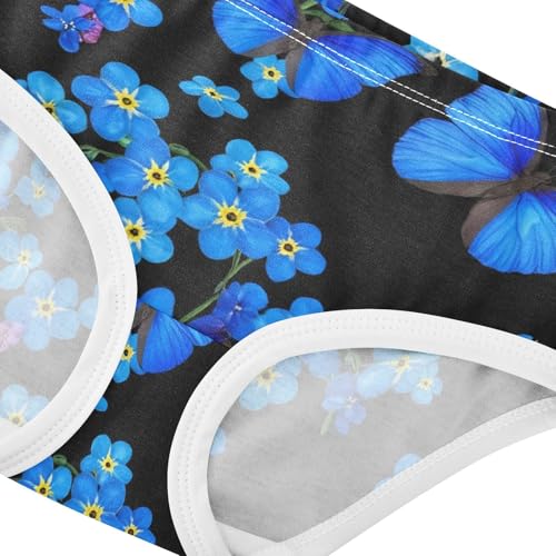Blue Butterflies Flowers Black Panties for Girl Toddler Underwear Floral Cotton Cartoon Kids Briefs Undies 2t4