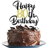 80th happy birthday cake topper happy birthday cake decoration party decoration gift plug-in photo props plug-in black gold glitter