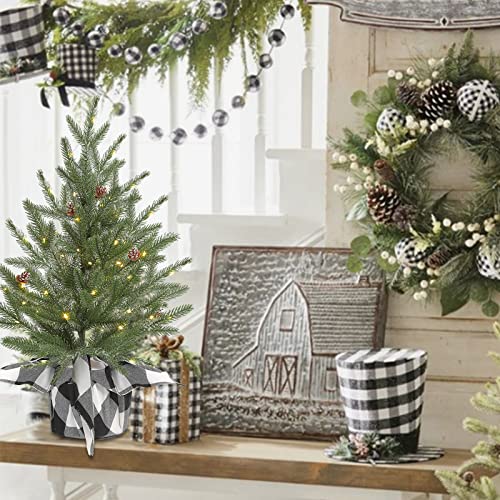 24-inch-prelit-Tabletop-Mini-Christmas-Tree-with-50-LEDSmall-Frosted-Lighted-Artificial-Pine-Tree-with-Buffalo-Plaid-BasePinecone-Decoration2-FT-Miniature-Xmas-Tree-Decor-for-Entry-Door 24 inch prelit Tabletop Mini Christmas Tree with 50 LEDSmall Frosted Lighted Artificial Pine Tree with Buffalo Plaid BasePinecone Decoration2 FT Miniature Xmas Tree Decor for Entry Door