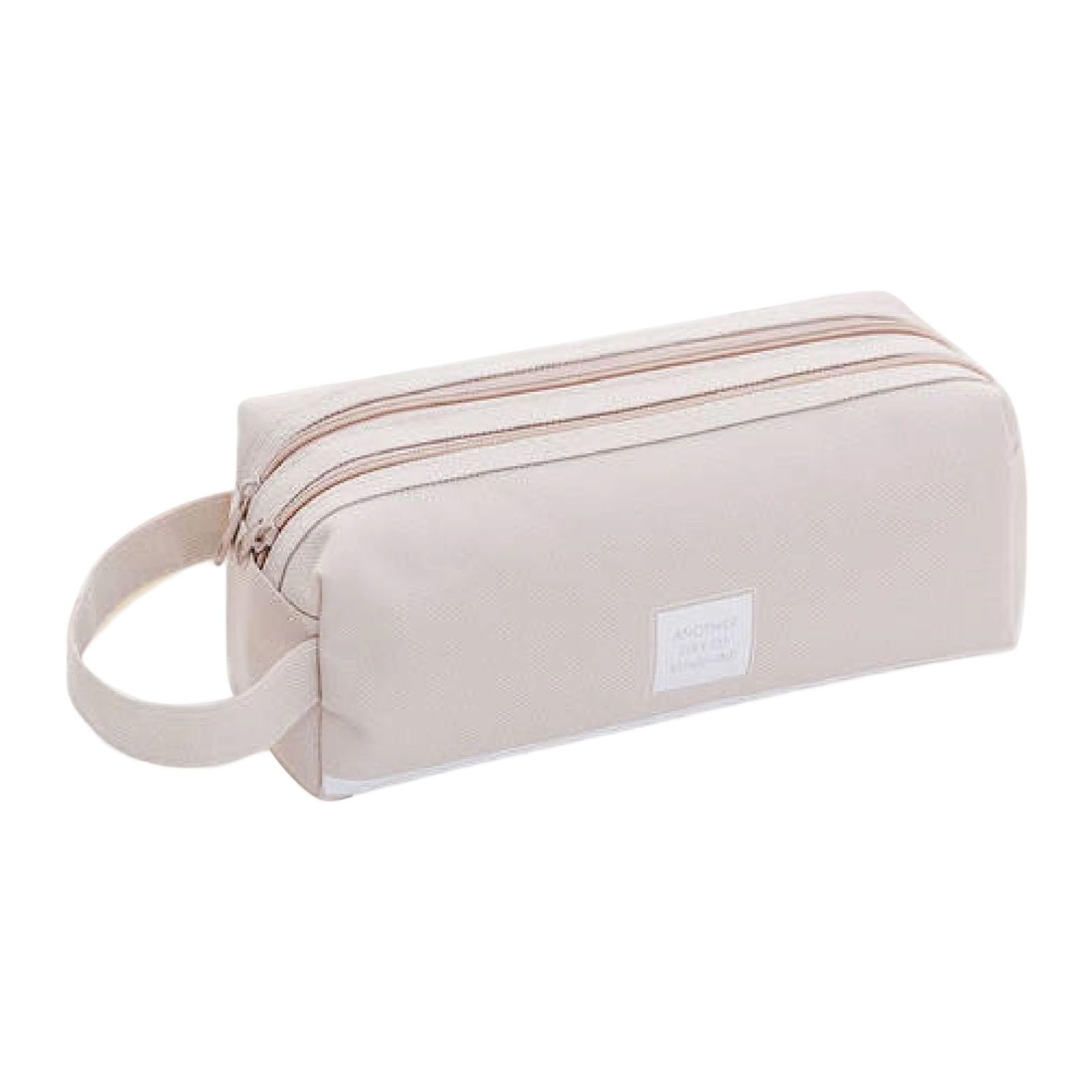 Large Capacity Pencil Case Double Layer Stationery Bag Storage Bag Organizer Holder Office Supplies Makeup Bag, Beige, Simple and Elegant
