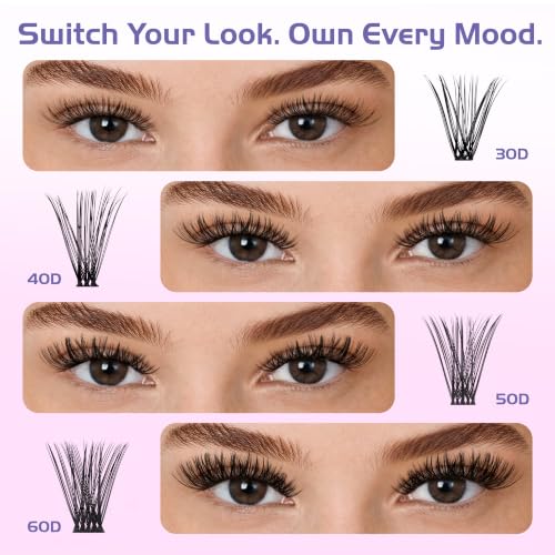 Image of Lash Clusters Kit 700Pcs Cluster Eyelash Extensions Kit, D Curl Wispy Natural Eyelashes Individual Lashes with Bond Seal Tweezers Remover, 8-16mm (30+40+50+60D)
