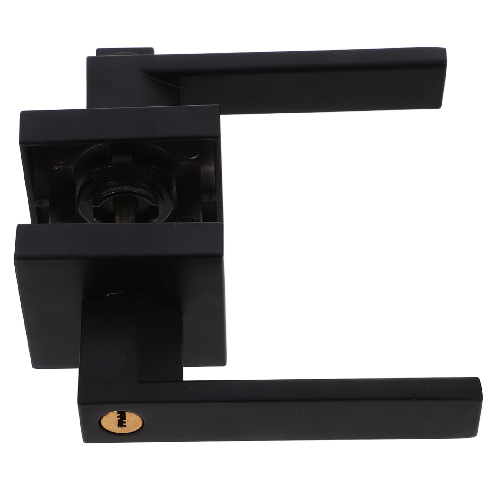 Operitacx Juego de Manijas Seguridad Reforzada y Acabado Mate para Puerta con Cerradura de Aluminio Negro para Puertas Interiores de 30-50mm en Cocinas y Habitaciones