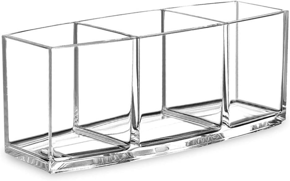 Clear Makeup Brush Holder, 3-Grid Organizer