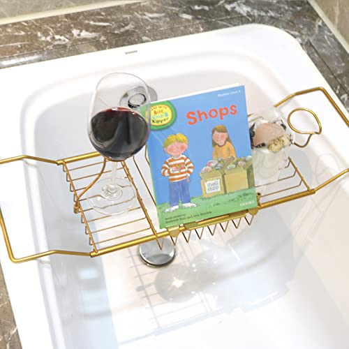 Bdl Stainless Steel Bathtub Caddy Tray，Over Bath Tub Table Shelf With Extending Sides，Easy Installation And Disassembly Tub Rack For Bathtub （Bronze） #TOP2