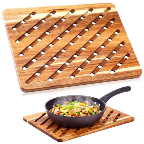 Remerry 16 x 12 Inch Acacia Trivet Extra Large Hot Pads Thicken Trivet Mat with Non Slip Heat Resistant Pad for Table Countertop Teapot Hot Dishes Pot Bowl, Rectangle