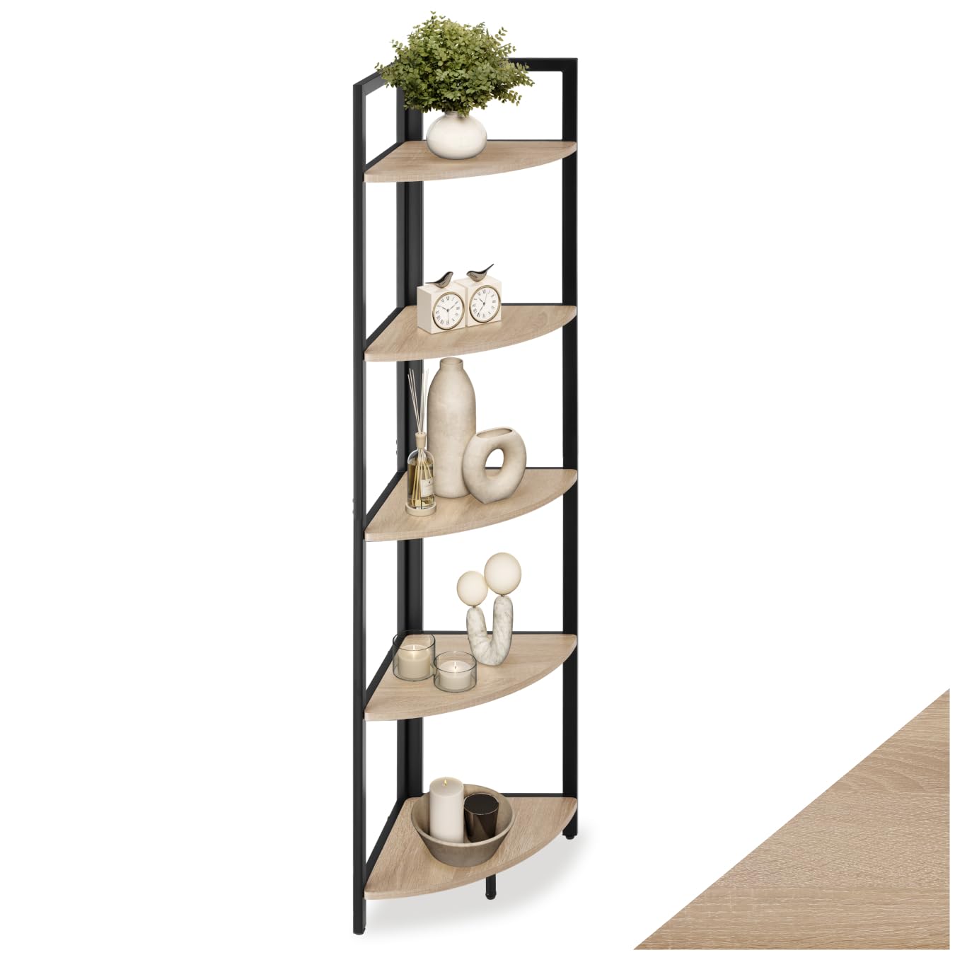 tectake® Eckregal stehend, Nischenregal mit 5 Ebenen, Wandregal Holz, Industrial Bücherregal, Eckschrank, Leiterregal, Zimmer Deko, 30 x 30 x 150 cm - Industrial Holz hell, Eiche Sonoma