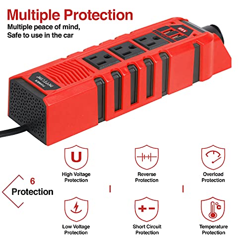 Neptune Power Products 150W Car Power Inverter Dc 12V To 110V Ac Converter With 3 Charger Outlets And Dual 2.4A Usb Ports Cigarette Lighter Socket Adapter (2 Inverters) #TOP3