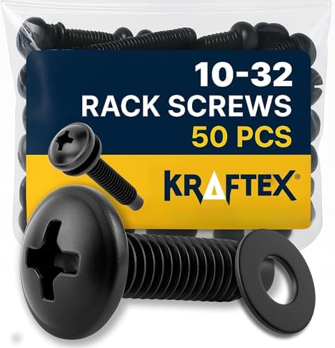 10-32 Rack Screws 50-Pack - Versatile Server Rack Accessories for Network Cabinets, Audio Mounts, Studs and Recording Studio Includes Nylon Washers. Perfect for Rackmounts