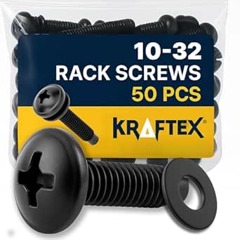 10-32 Rack Screws 50-Pack - Versatile Server Rack Accessories for Network Cabinets, Audio Mounts, Studs and Recording Studio Includes Nylon Washers. Perfect for Rackmounts