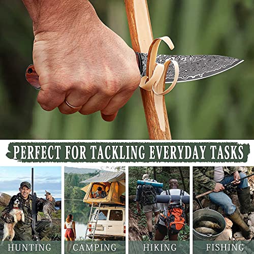 Aubey Damascus Folding Pocket Knife Handmade With Clip For Men, Damascus Hunting Knife Edc Knife With Liner Lock For Outdoor Survival Camping Collection, Wooden Handle #TOP2