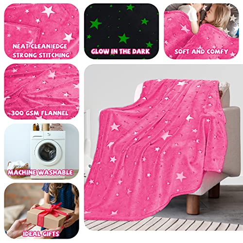 Glow in The Dark Blanket for Kids Unique Birthday Gifts for Girls Boys Teens Soft Cozy Warm Fuzzy Cute Throw Blanket All Seasons Pink Glowing Stars Blankets for Couch Sofa Bed 50"×60"