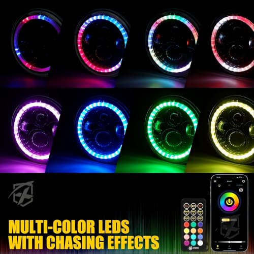 Image of 7 inch LED Headlights w /Stylish Halo & Turn Signal for 97-18 Wrangler TJ JK