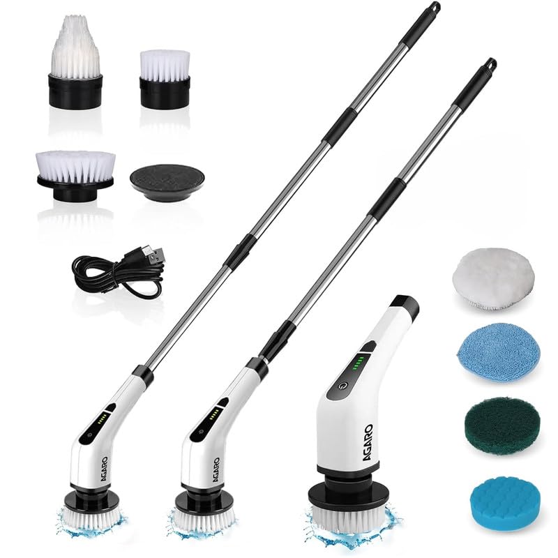 9 in 1 Cordless Electric Spin Mop, Automatic Floor Cleaning Supplies Machine -400RPM/Mins-9-Replaceable Brush Heads, (DKB*-1649 (9-1 Spin Mop), Standard)
