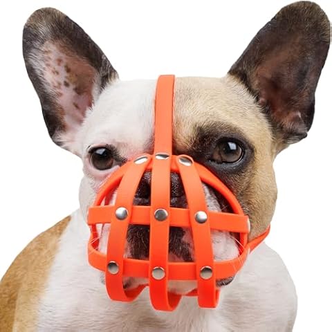 BRONZEDOG French Bulldog Muzzle Short Snout Dog Mask Prevent Biting for Small Dogs (Orange) Cover