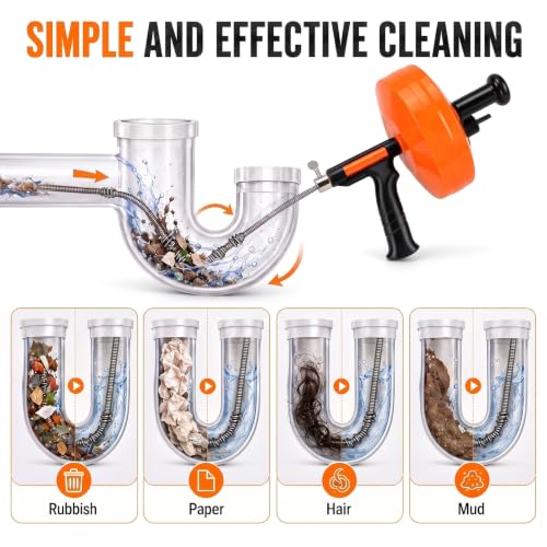 Image of Drain Snake 50-Foot, Manual or Drill Powered Drain Auger | Heavy Duty Flexible Plumbing Snake for Clog Removal in Kitchen, Shower, Sink, Toilet and Bathtub, with Gloves and Storage Bag