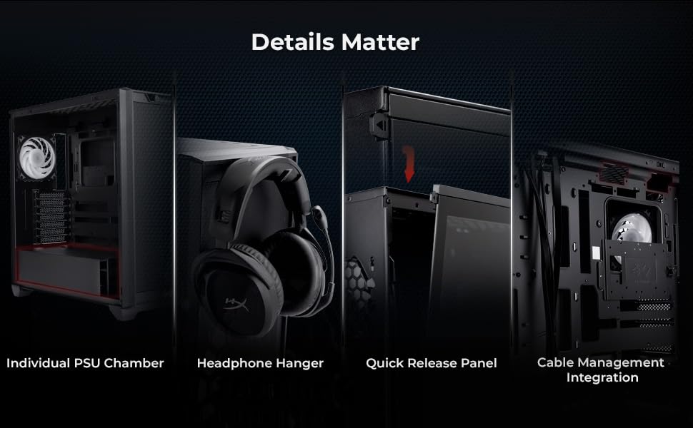 Gabinete D5 Negro E-ATX Mid Tower con Panel Lateral de Vidrio Templado y Ventilador ARGB AN120 Preinstalado miniatura 7