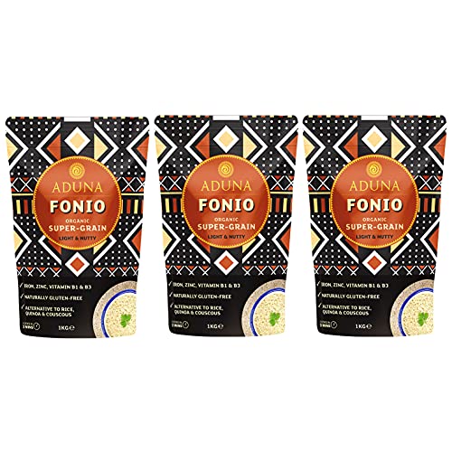Aduna Organic Fonio Supergrain | Ancient African Whole Grain Rich in Iron, Zinc, B Vitamins & Fiber | Natural Gluten-Free Rice, Quinoa & Couscous Alternative | Porridge, Salads, & Stir-Fries | 3 x 1kg