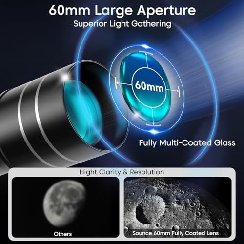 Image of Sounce Astronomical Land Sky Refractor Telescope with 28x 350x Zoom Fully Coated Glass Optics Alt Az Mount for Beginners Professionals to Explore Moon Saturn Rings Planets and Deep Sky Objects (Black)