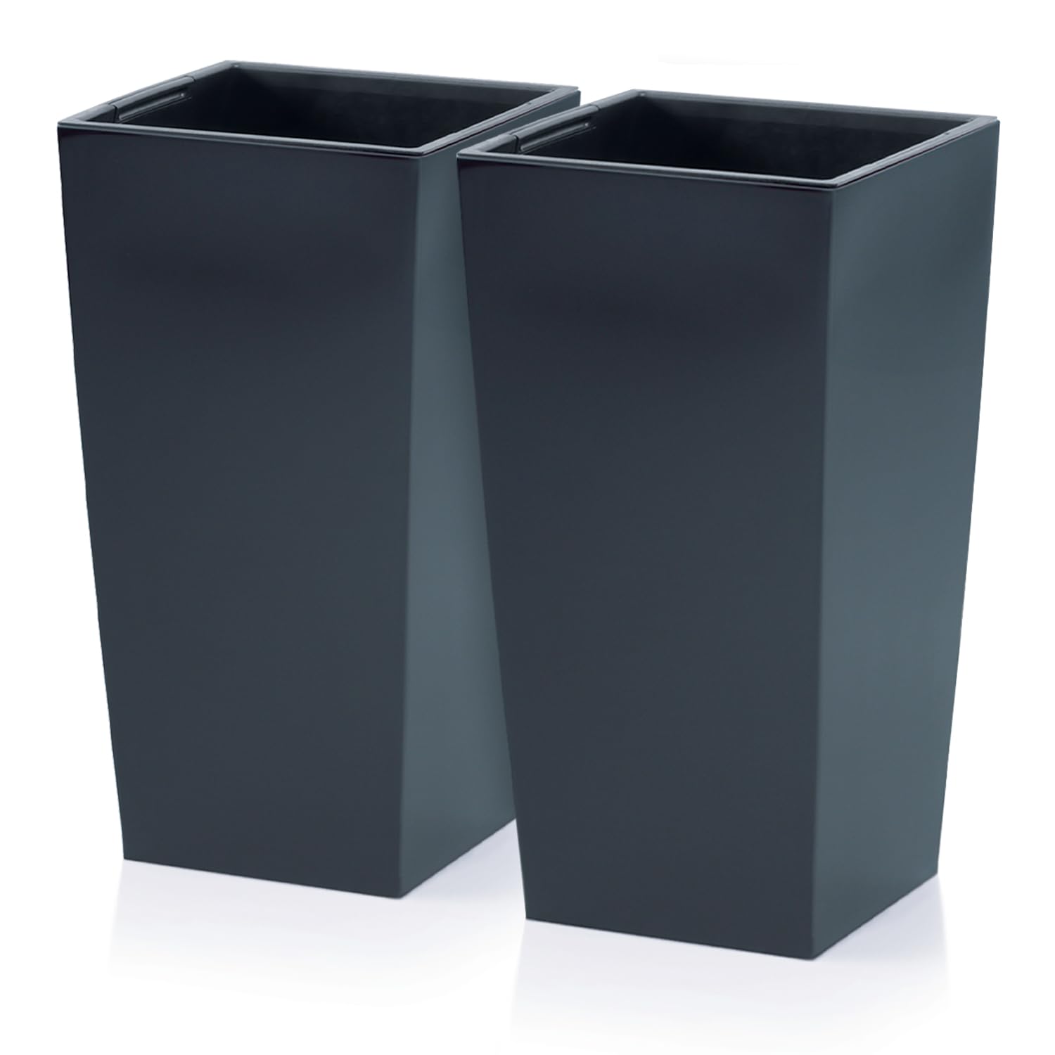 IMJ-Global - 2 Vasi per Piante da Esterno in Plastica Resistente Alle Intemperie, Vasi per Piante da Interno 26,5x26,5x50 cm (26,6L) con Inserto da 11 Litri, Arredamento Casa e Giardini (Nero)