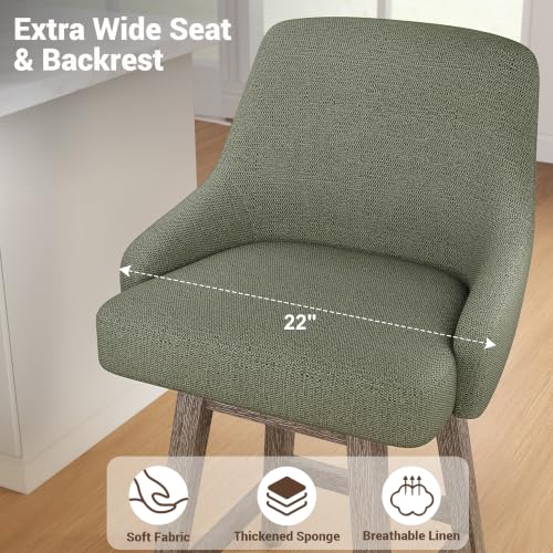 Image of YaFiti Swivel Counter Height Bar Stools Set of 2, 24 inch Modern Chenille Fabric Barstools with Back, Widen Upholstered Seat, Hardened Wood Legs for Kitchen Counter, Island, Dining Room, Sage Green