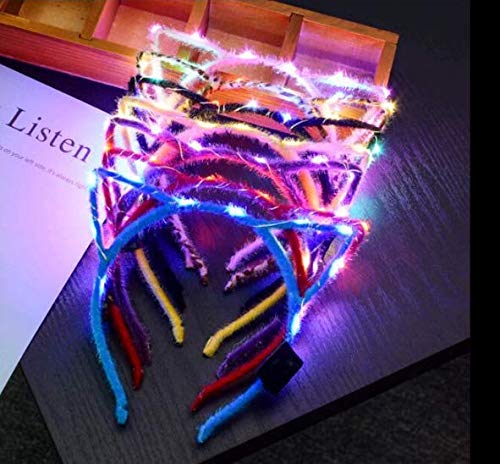 Amandaus 6 Pack LED Light Up Cat Ear Headbands Glowing Cats Crown Hairband Hair Hoop Hairband Hair Accessories for Party and Daily Decoration