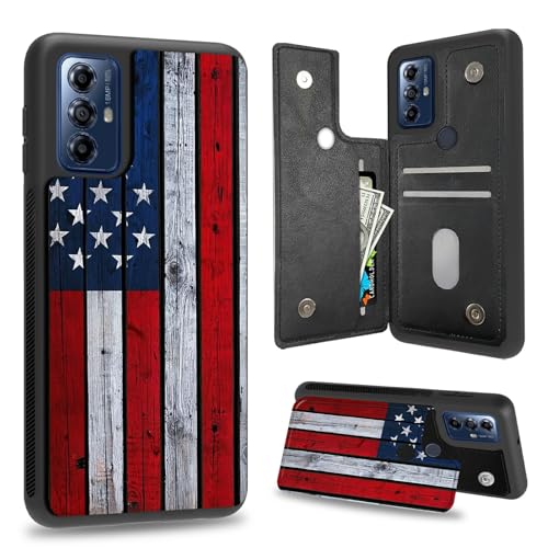 BFDHGQZC American Flag Wallet Case for Motorola Moto G Play 2023 PU Leather Kickstand Shockproof Wallet Cover with Card Holder & RFID Protection for Women Men