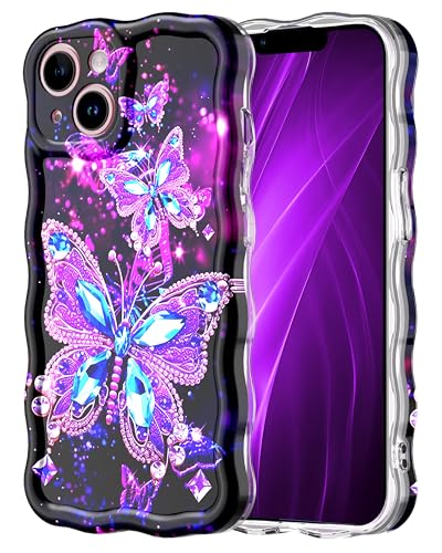 Rancase For Iphone 13 Case,Colorful Flower Glossy Pattern Cute Curly Waves Border Exquisite Phone Cover Stylish Tpu Protective Case cover