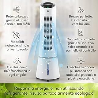 KLARSTEIN Condizionatore Portatile Senza Tubo 55W, 5in1, Umidificatore, Climatizzatore Portatile Silenzioso con Night Mode, Ventilatore Aria Fredda, Raffrescatore d’Aria 180m³/h, Serbatoio da 6L