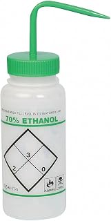 SP Bel-Art Safety-Labeled 2-Color 70% Ethanol Wide-Mouth Wash Bottles; 500ml (16oz), Polyethylene w/Green Polypropylene Cap (Pack of 6) (F11646-0640)