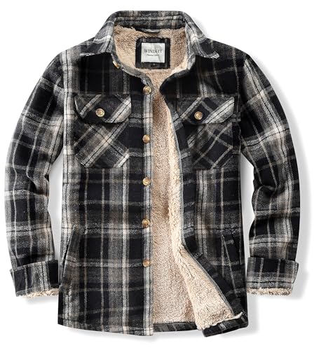 Amazon.com: WINDFIT Men's Cotton Button Sherpa Flannel Shirt