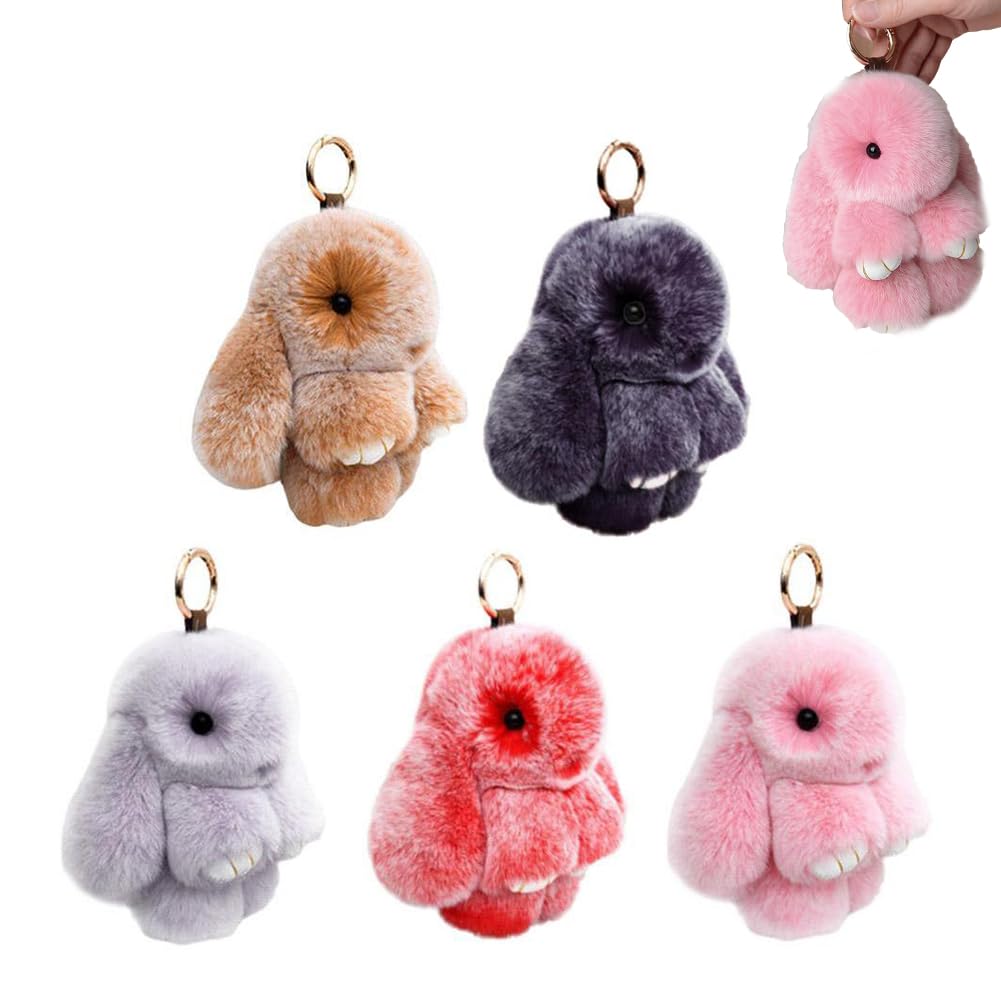 GINTBN Fluffy Bunny Keychain,Soft Cute Plush Bunny Key Rings