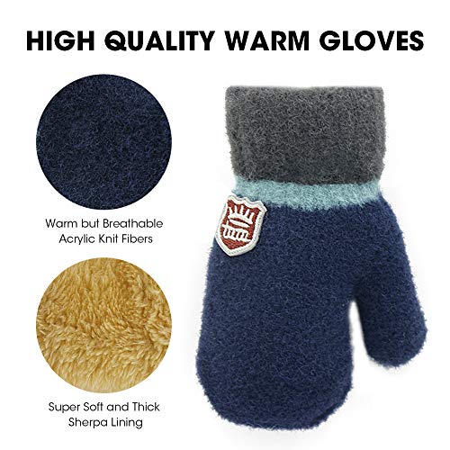 ORVINNER 3 Pack Toddler Gloves Winter Warm Fleece Lined Baby Soft Knit Mittens Toddler Winter Mittens for Boys and Girls (0-36 Months, Black/Navy/Grey Pack)