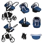 Bebebi Fizzy | 4 in 1 Kinderwagen Komplettset | ISOFIX Basis | Luftreifen | Farbe: Marine