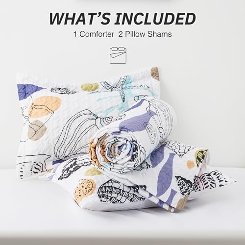 Love'S Cabin King Size Quilt Coastal Bedding Set Conch White Bedspreads - Summer Beach Nautical Quilt Lightweight Bedspread- Reversible Coverlet For All Season thumb #6