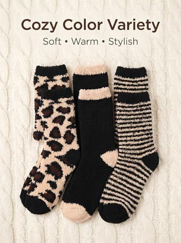 Image of Tipi Toe Womens Fuzzy Crew Socks with Anti Slip Grips Warm Cozy Fluffy Winter Slipper Socks Non Skid Home Socks for Women
