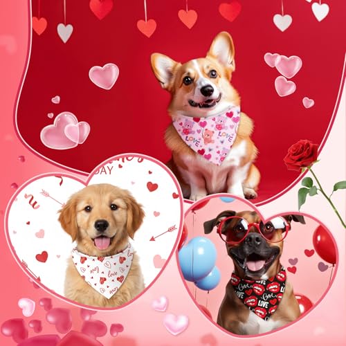 Image of Abbylike 50 Pcs Valentines Day Dog Bandanas Bulk Red and Pink Bandanas for Dogs Triangle Kerchief Bibs Scarf for Pet Romantic Costume Photo Props Accessories Pet Shops Groomers (25.6 x 17.7 x 17.7)