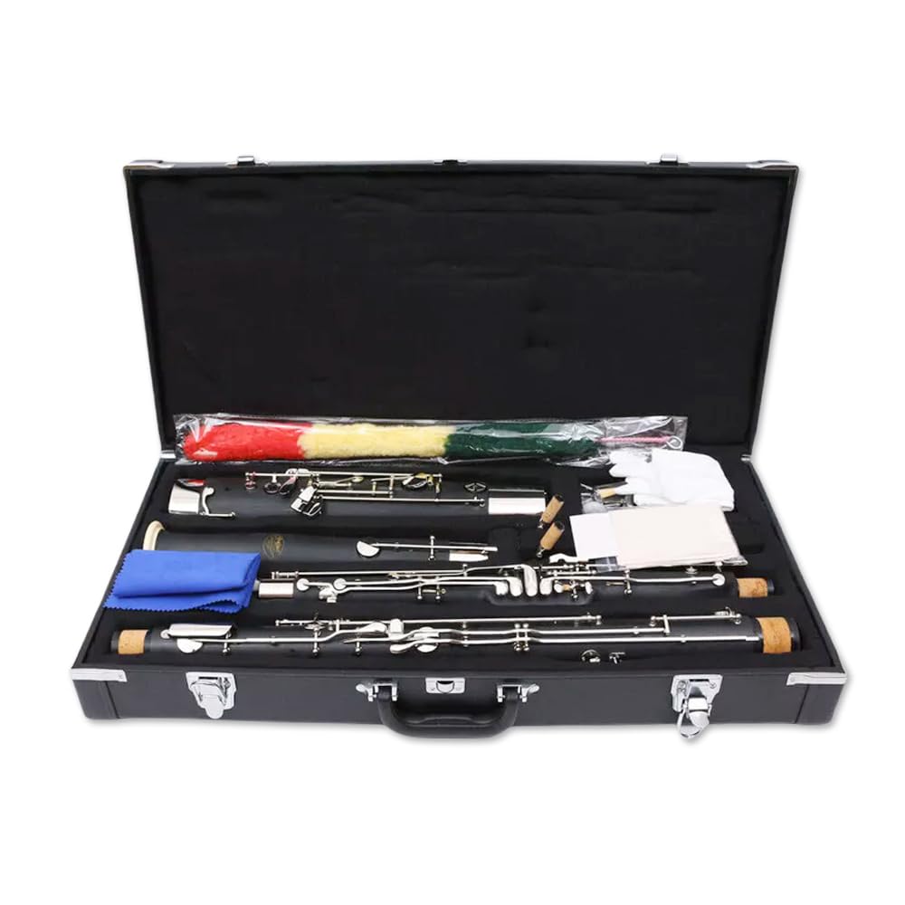 Fagott C-Schlüssel 26 Tasten, versilbertes Ahornholz/synthetisches Holz, Blasinstrument mit Etui, Zubehör-Set für Studenten, Anfänger, Fortgeschrittene (synthetisches Holz)